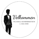 Rundt konfirmationsskilt velkomst dreng – design 1