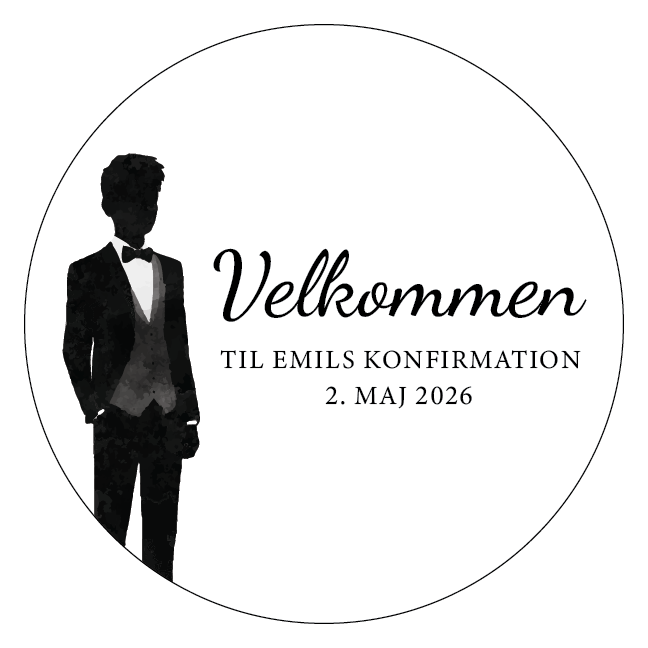 Rundt konfirmationsskilt velkomst dreng – design 1