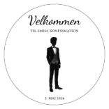 Rundt konfirmationsskilt velkomst dreng – design 2