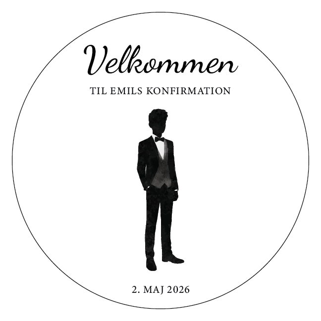 Rundt konfirmationsskilt velkomst dreng – design 2