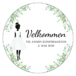 Rundt konfirmationsskilt velkomst pige med blade