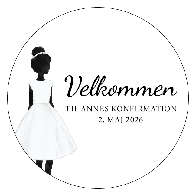 Rundt konfirmationsskilt velkomst pige – design 1