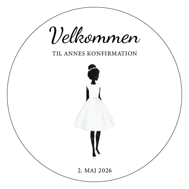 Rundt konfirmationsskilt velkomst pige – design 2