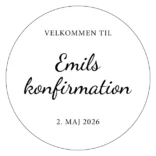 Rundt konfirmationsskilt velkomst med egen tekst – design 1