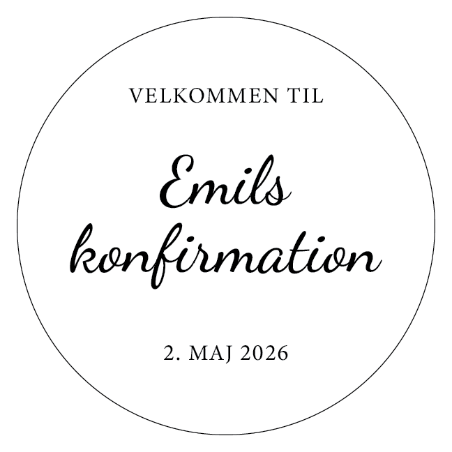 Rundt konfirmationsskilt velkomst med egen tekst – design 1