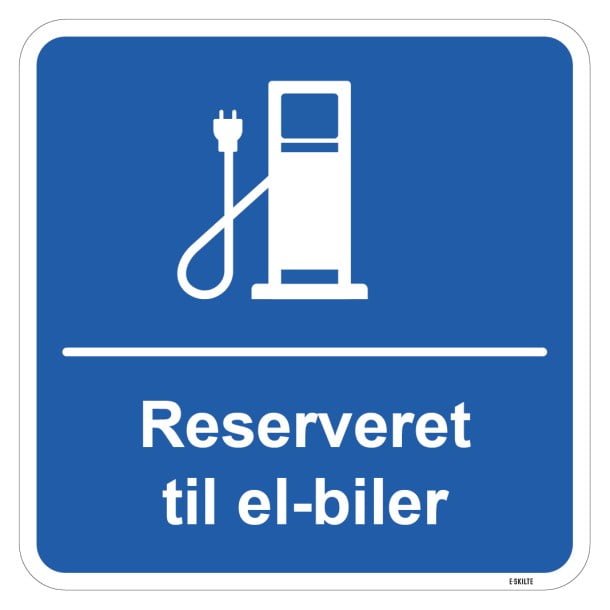 Reserveret til el biler kvadratisk ladestander skilt