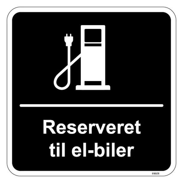 Reserveret til el-biler sort kvadratisk ladestander skilt