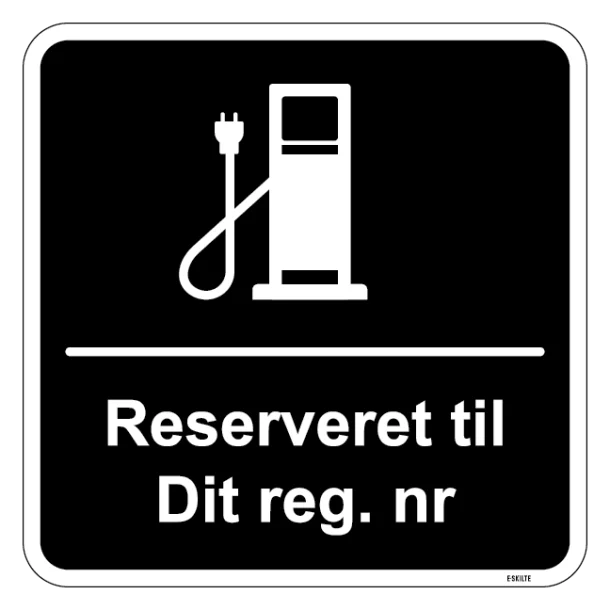 Reserveret til dit reg. nr. sort kvadratisk ladestander skilt