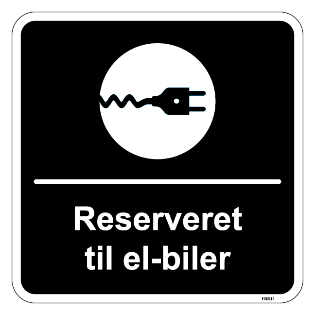 Reserveret til el-biler sort kvadratisk oplader skilt
