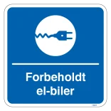 Forbeholdt el-biler sort kvadratisk ladestander skilt
