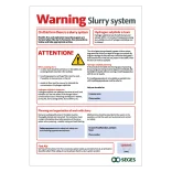 Advarselsskilt til gylleanlæg med instruktioner på engelsk