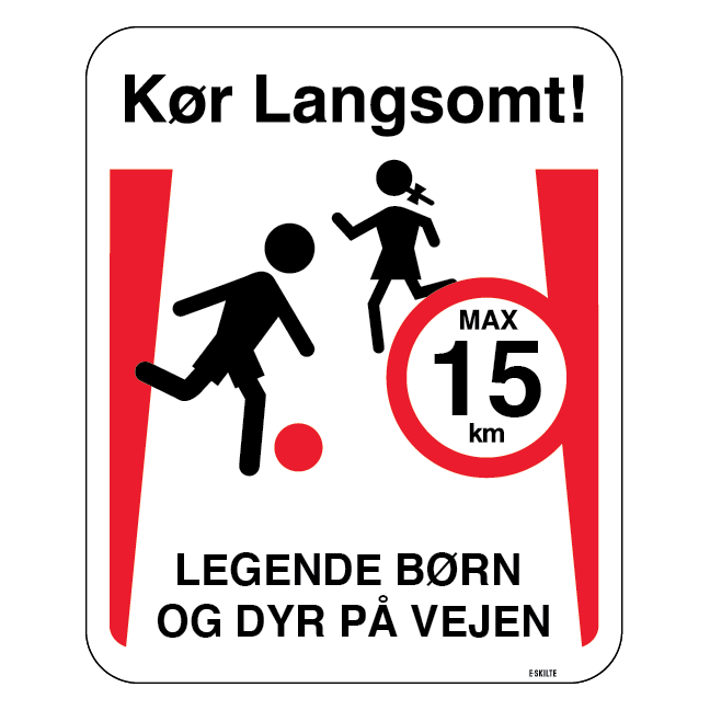 Kør langsomt legende børn og dyr på vejen. Legendebørnskilt