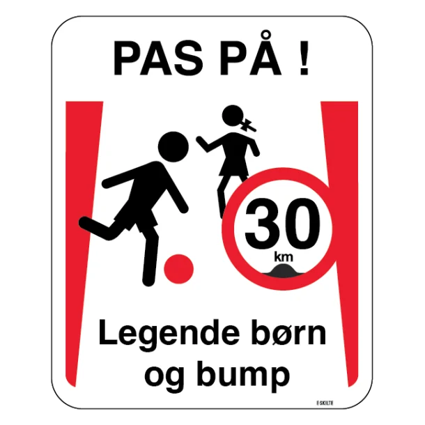 Pas på legende børn og bump 10 km skilt