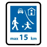Trafik max 15 km. Legendebørnskilt