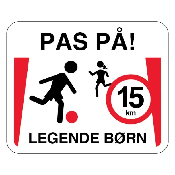 Pas på legende børn 15 km. Legendebørnskilt
