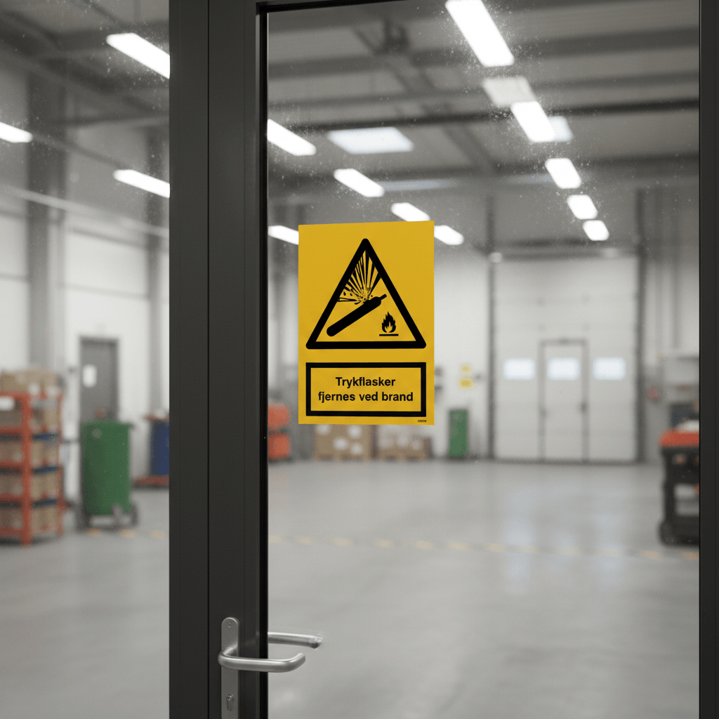Trykflasker fjernes ved brand Advarselsskilt - Billede 4