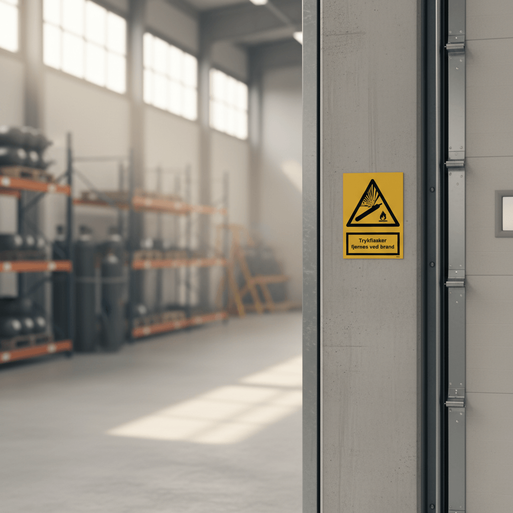 Trykflasker fjernes ved brand Advarselsskilt - Billede 13