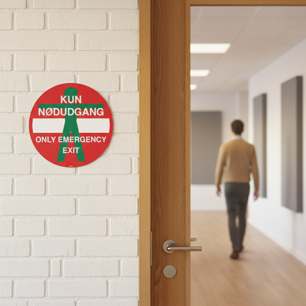 Kun Nødudgang Only Emergency exit skilt - Billede 3
