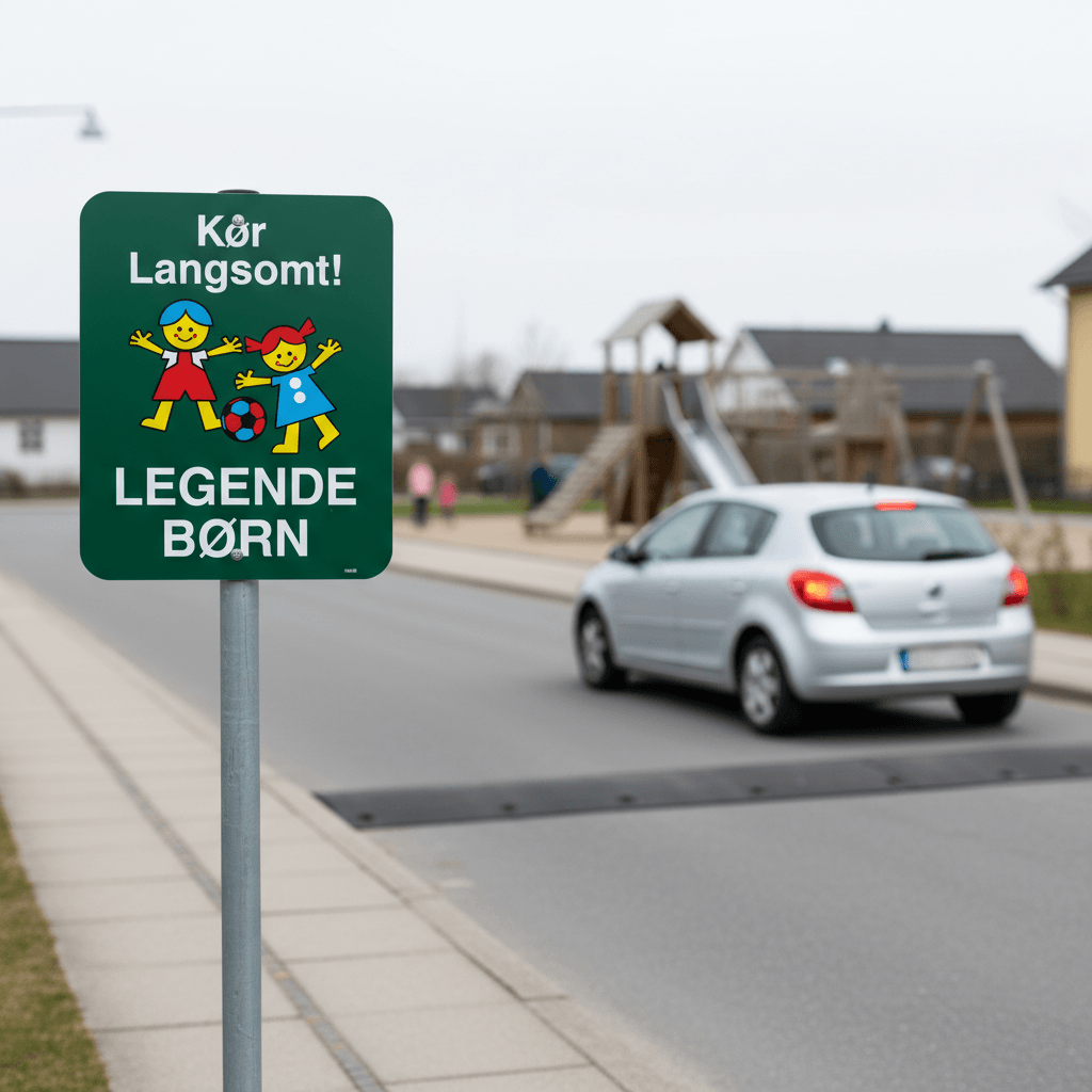 Kør langsomt legende børn Grøn skilt - Billede 5