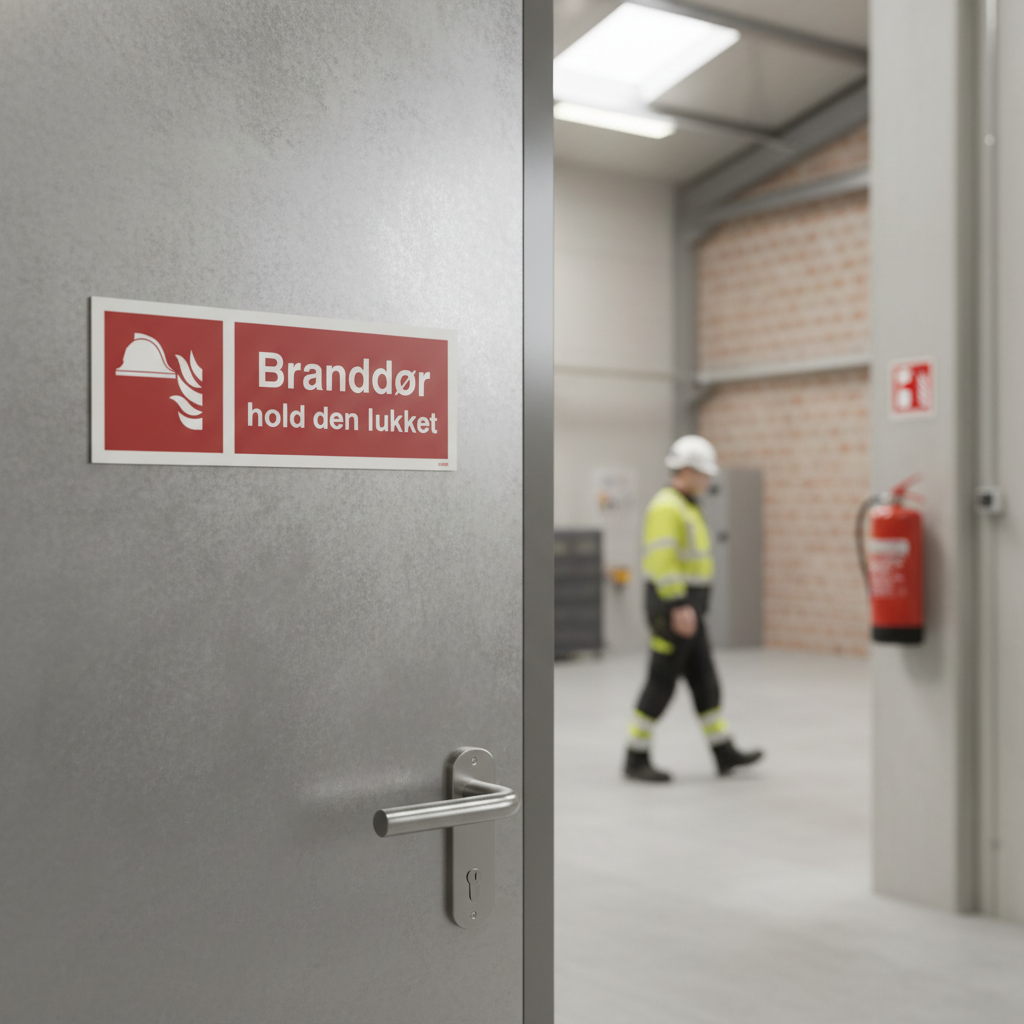 Branddør skal holdes lukket skilt - Billede 2