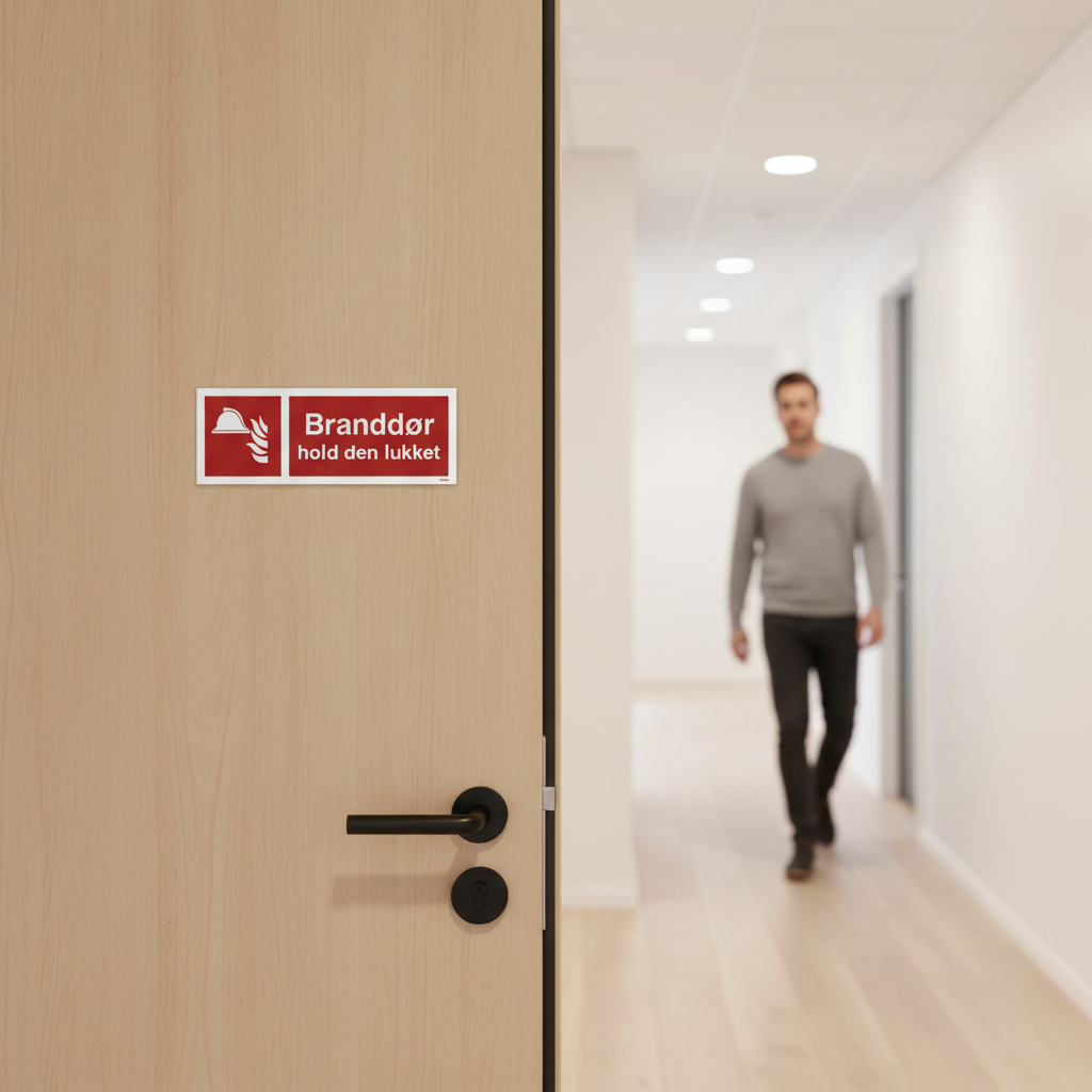 Branddør skal holdes lukket skilt - Billede 4