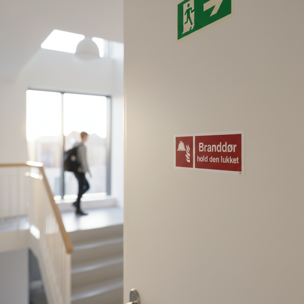 Branddør skal holdes lukket skilt - Billede 3
