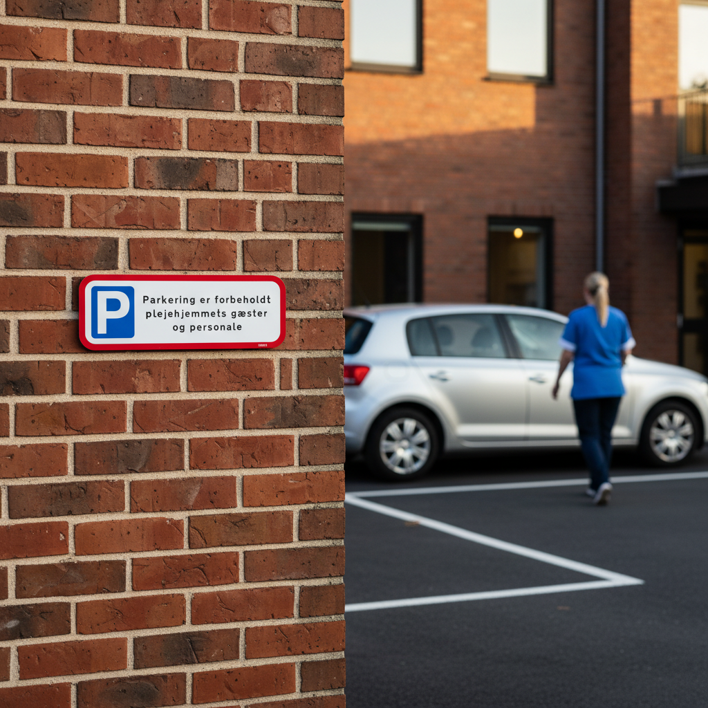 Parkering er forbeholdt plejehjemmets gæster og personale skilt - Billede 3