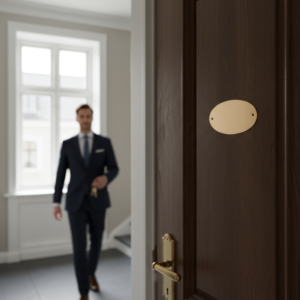 Dørskilt Børstet Messing - Oval - Billede 2