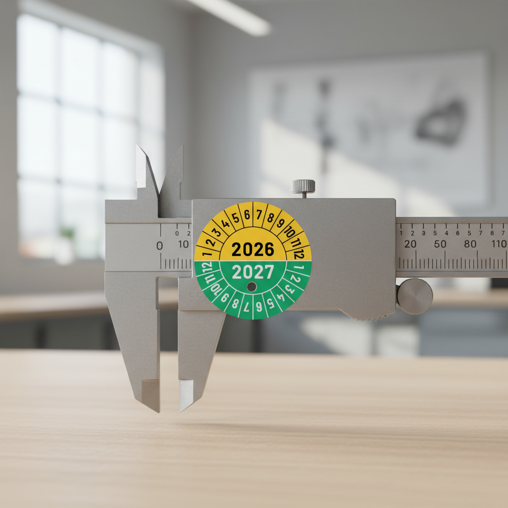 Kalibreringsmærker for 2026-2027 i gul og grøn, Selvklæbende, Ø30mm - Billede 2