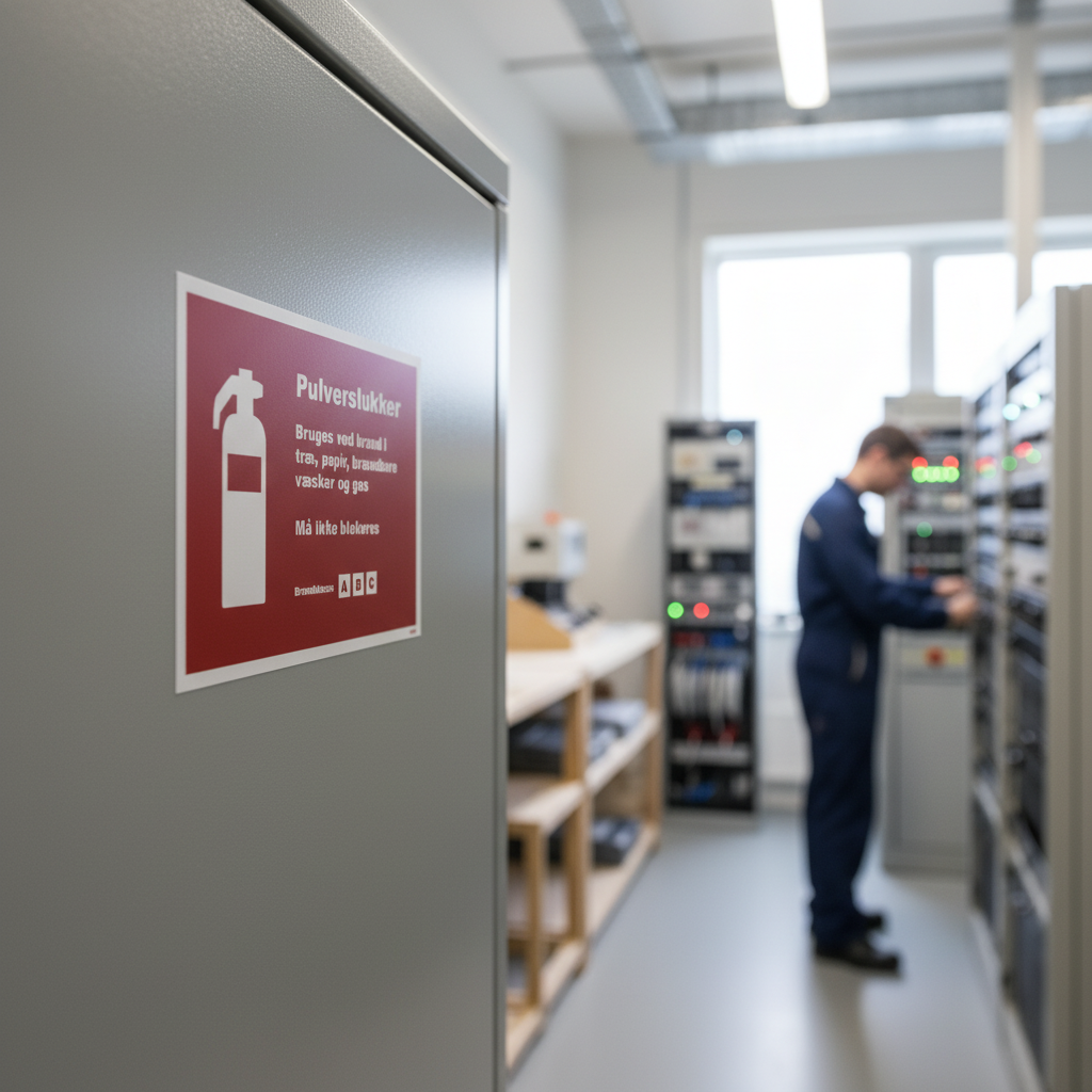 Pulverslukker bruges ved brand i... skilt - Billede 3
