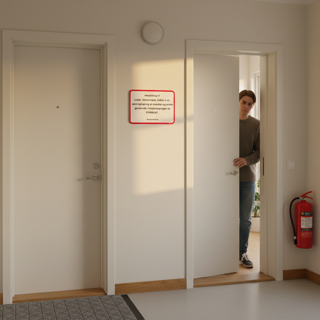 Henstilling af cykler, barnevogne, fodtøj m.m. samt oplagring af inventar og andre genstande i trappeopgangen er FORBUDT. Bestyrelsen skilt - Billede 5