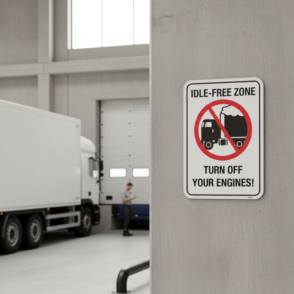 Idle-free zone Stop the engine during loading and unloading goods skilt - Billede 2