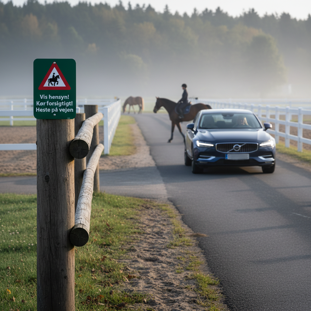 Vis hensyn! Kør forsigtigt. Heste på vejen skilt - Billede 4