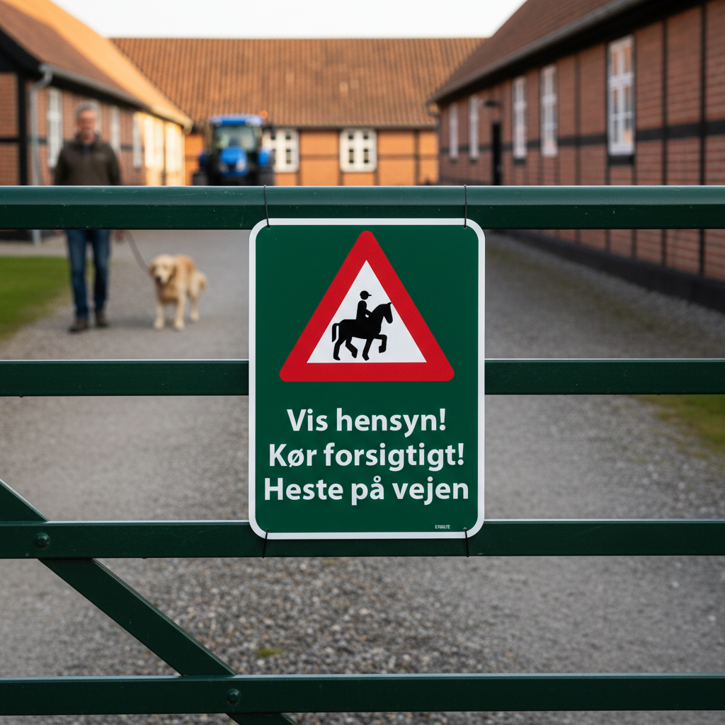 Vis hensyn! Kør forsigtigt. Heste på vejen skilt - Billede 2