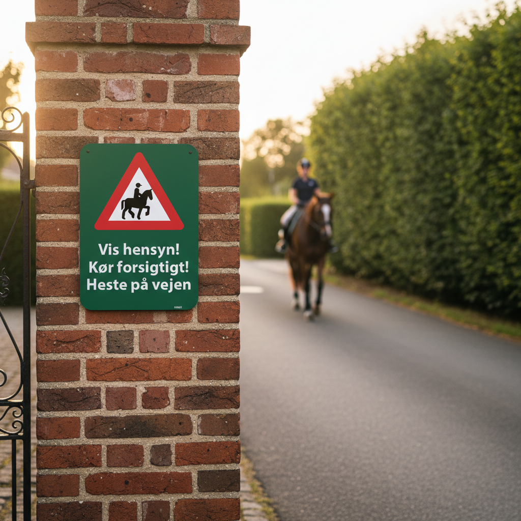 Vis hensyn! Kør forsigtigt. Heste på vejen skilt - Billede 5