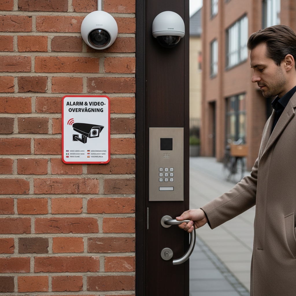 Alarm og videovervågning skilt på flere sprog - Billede 3