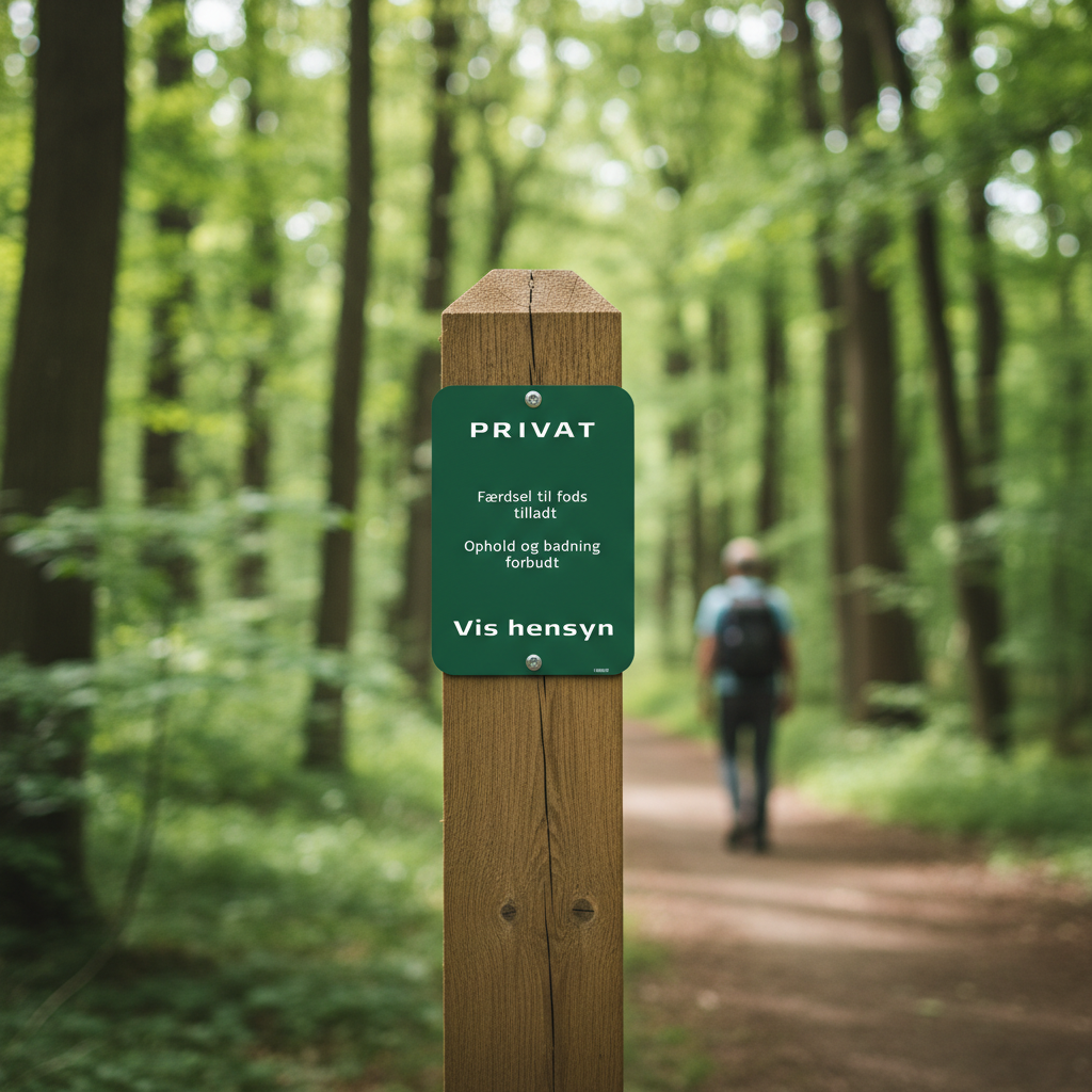 Privat 8, Færdsel til fods, badning og tilladt, Opholdt tilladt skilt - Naturstyrelsen - Billede 3