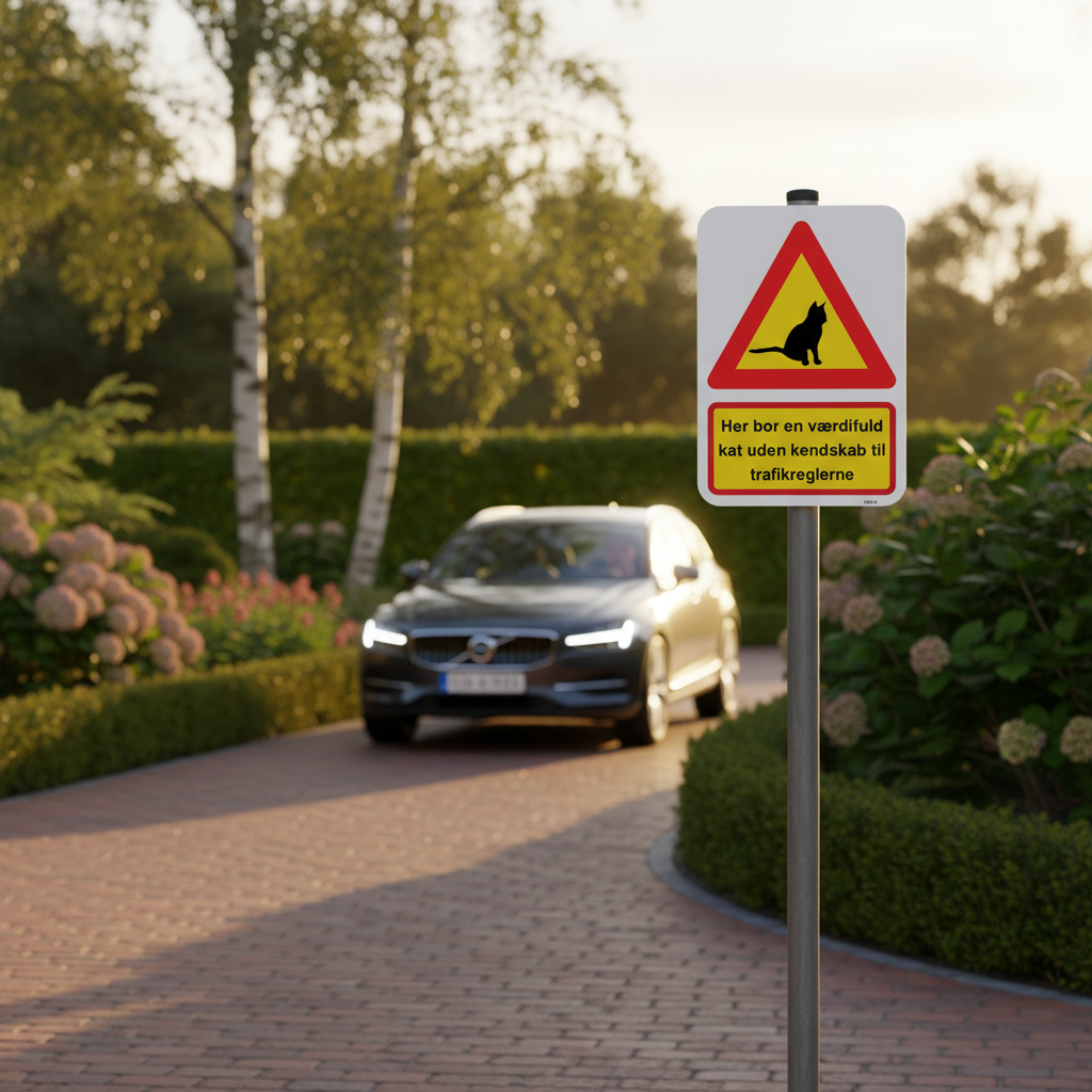 Her bor en værdifuld kat uden kendskab til trafikreglerne. Katte skilt - Billede 4
