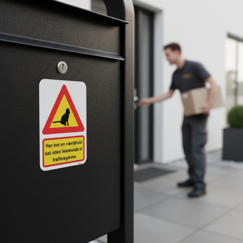Her bor en værdifuld kat uden kendskab til trafikreglerne. Katte skilt - Billede 3