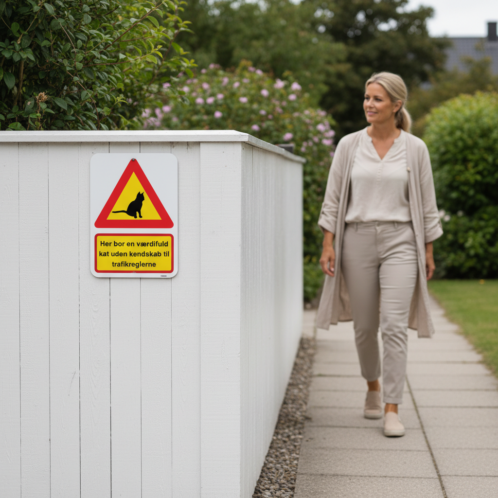 Her bor en værdifuld kat uden kendskab til trafikreglerne. Katte skilt - Billede 2