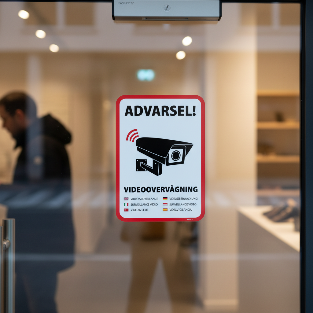 Advarsel! Videoovervågning på syv sprog skilt - Billede 3