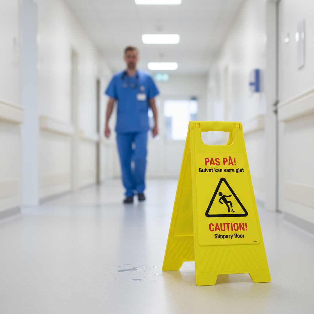 Gulvskilt - Glat gulv - Pas på! Gulvet kan være glat - Caution! Slippery floor - Billede 2
