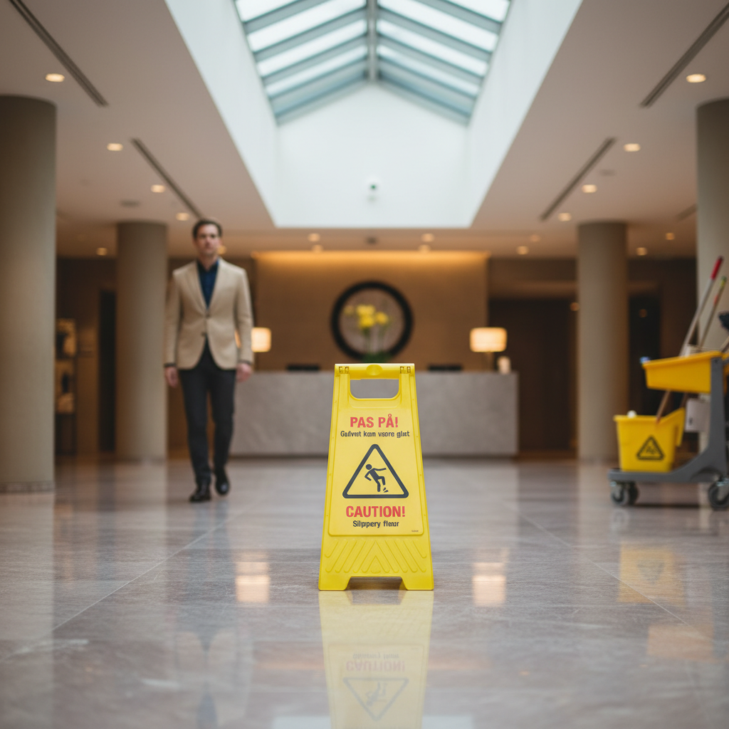 Gulvskilt - Glat gulv - Pas på! Gulvet kan være glat - Caution! Slippery floor - Billede 4