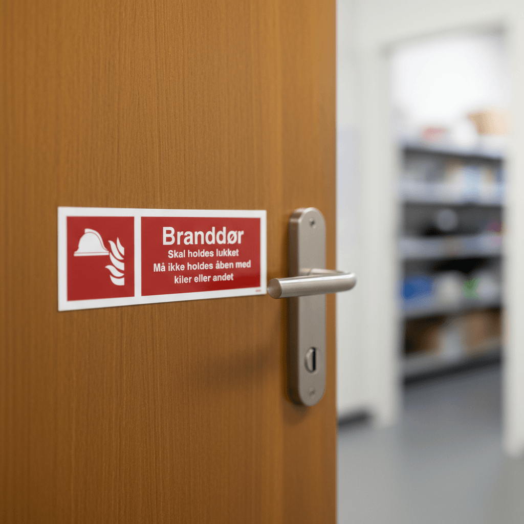 Branddør Skal holdes lukket, Må ikke holdes åben, med kiler eller andet skilt - Billede 2