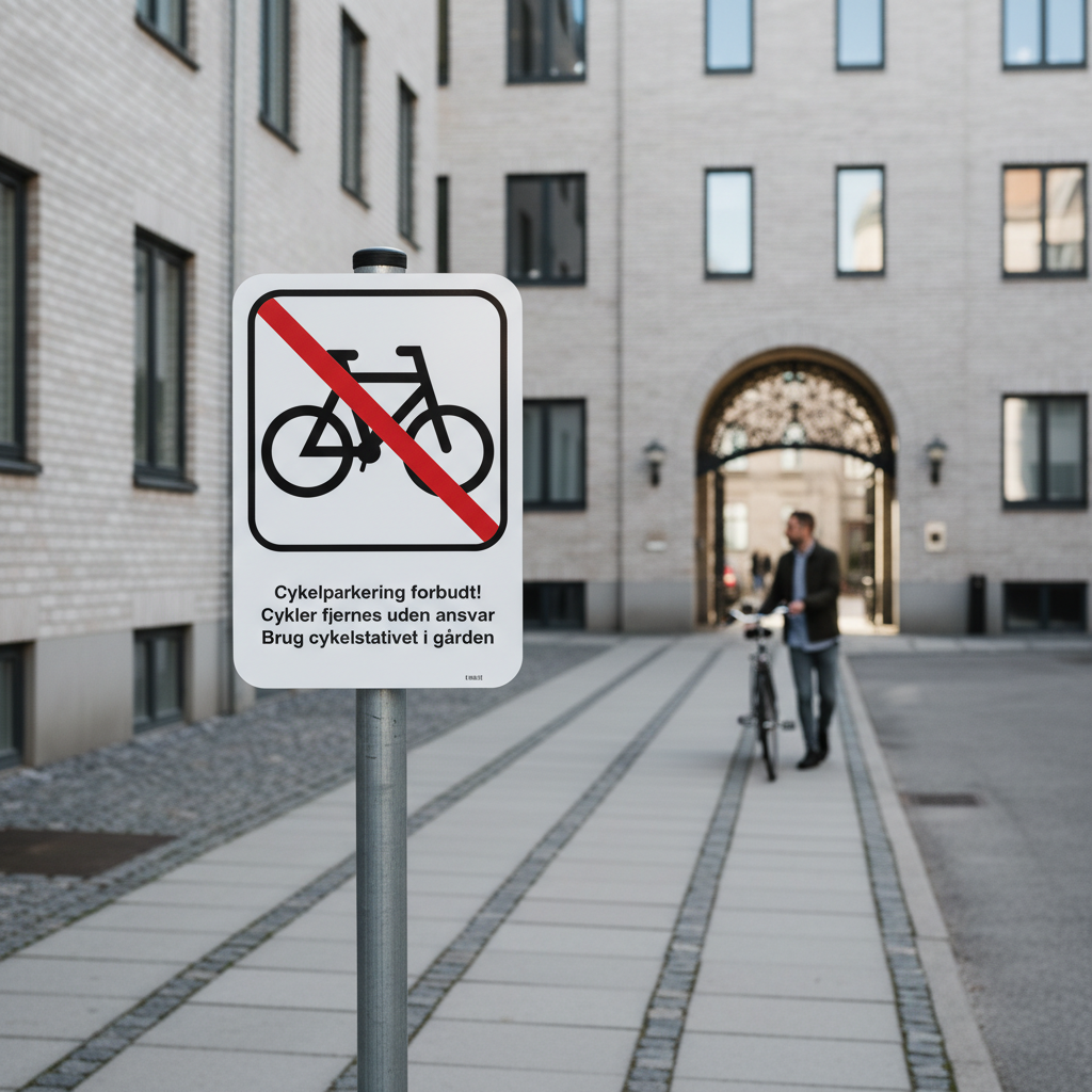 Cykel Parkering skilt - Cykler fjernes uden ansvar, brug cykelstativ i gården - Billede 4