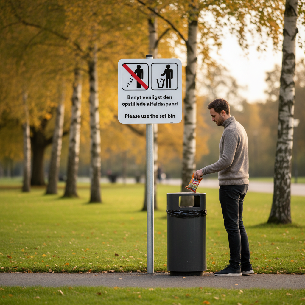 Benyt venligst den opstillede affaldsspand skilt - Billede 2