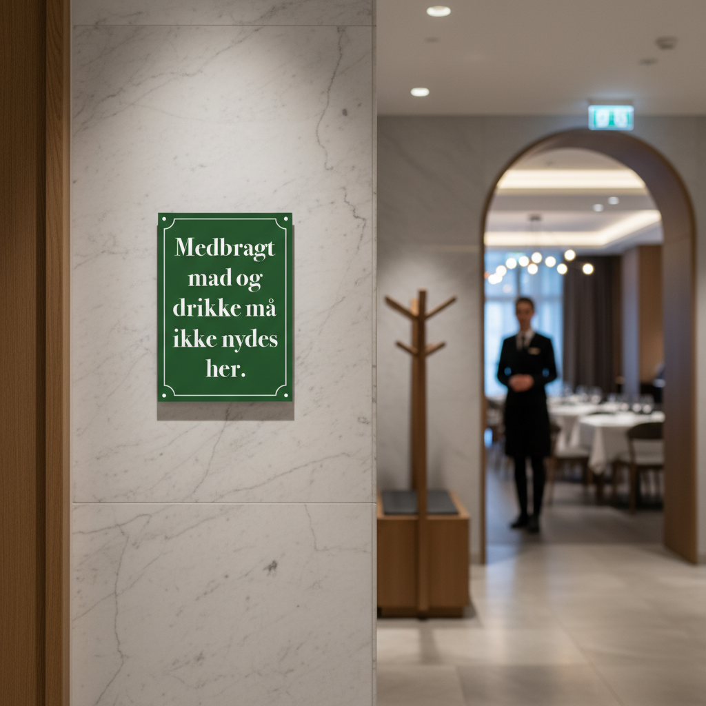 Medbragt mad og drikke må ikke nydes her skilt - Billede 4