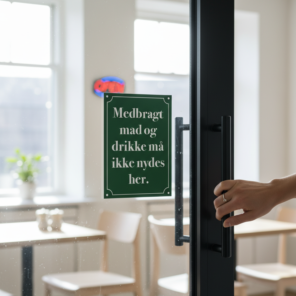 Medbragt mad og drikke må ikke nydes her skilt - Billede 5