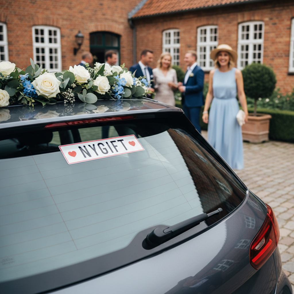 Nygift skilt - nummerplade med hjerter - Billede 3