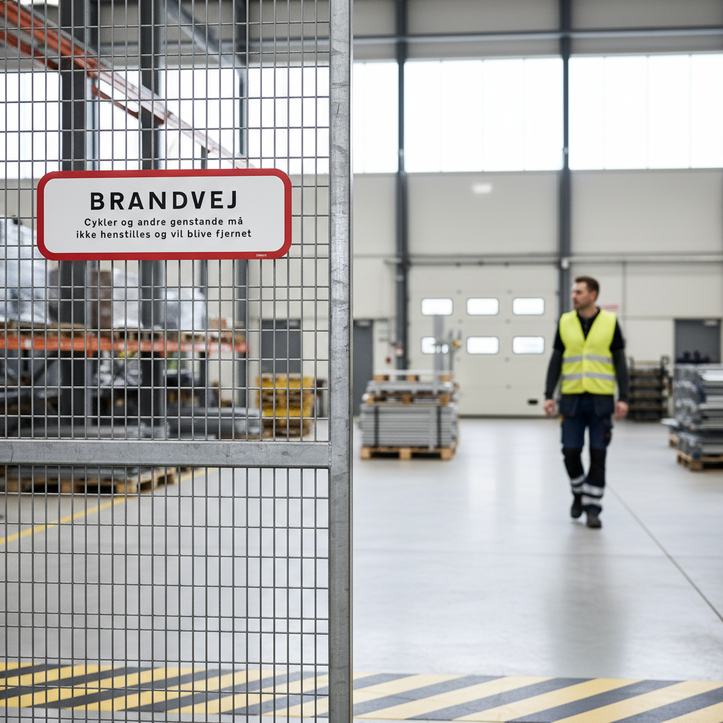 Brandvej.Cykler og andre genstande må ikke henstilles og vil blive fjernet.  Firkantet skilt - Billede 2